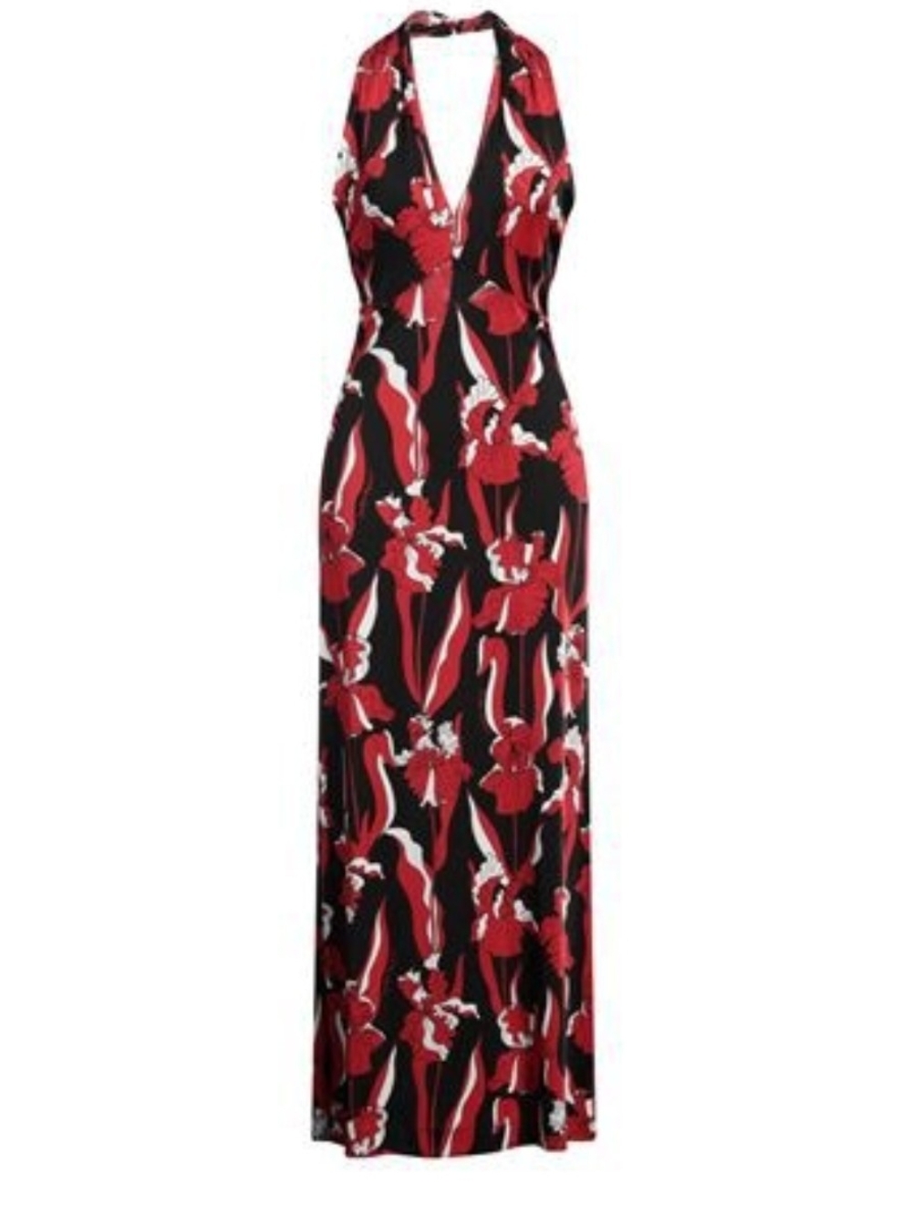 Moschino Black Maxi Halter Dress with Red & White Floral Print - Picture 5 of 6